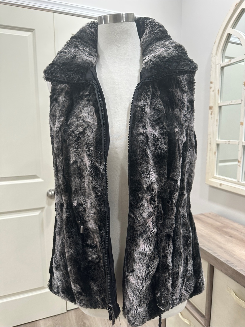 Gallery Charcoal Gray Faux Fur Zip Vest